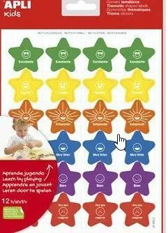 APLI BOLSA DE GOMETS MOTIVACIONALES - ADHESIVO REMOVIBLE - 288 GOMETS - 6 ESTILOS DE ESTRELLAS CON FRASES - ADHESIVO BASE AGUA - LIBRE DE DISOLVENTES