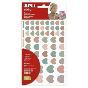 APLI GOMETS REMOVIBLES CORAZONES COLORES VARIOS TAMAÑOS  6 HOJAS 624 UNIDADES AP19452