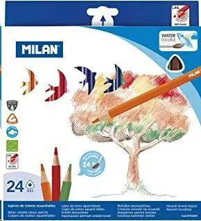 MILAN PACK DE 24 LAPICES TRIANGULARES ACUARELABLES + PINCEL - MINA 2.9MM - TRAZO UNIFORME - RESISTENTE A LA ROTURA - COLORES SURTIDOS