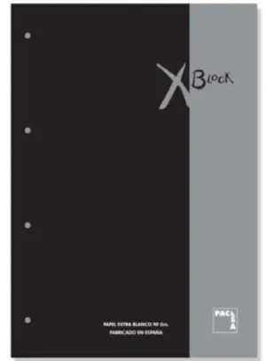 RECAMBIO PACSA XBLOCK ENCOLADO A4 80H 90GR 4 TALADROS CUADRIC.5X5 NEGRO (1 COLOR EN RAYADO Y BANDA)