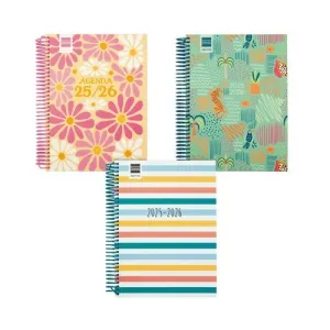 AGENDA ESCOLAR (2025-26) FINOCAM DIVA ESPIRAL TAPA EXTRADURA D/P 4º 155X212 SURTIDO PACK DE 6