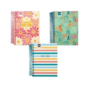 AGENDA ESCOLAR (2025-26) FINOCAM CATALAN DIVA ESPIRAL TAPA EXTRADURA D/P 8º 120X164 ASSORTIMENT PACK DE 6