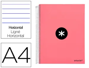 CUADERNO ESPIRAL LIDERPAPEL A4 MICRO ANTARTIK TAPA FORRADA 120H 100 GR HORIZONTAL 5 BANDA4 TALADORS COLOR CORAL