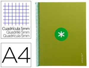 CUADERNO ESPIRAL LIDERPAPEL A4 MICRO ANTARTIK TAPA FORRADA 80H 90 GR CUADRO 5MM 1 BANDA 4 TALADROS VERDE