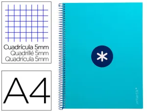 CUADERNO ESPIRAL LIDERPAPEL A4 MICRO ANTARTIK TAPA FORRADA 80H 90 GR CUADRO 5MM 1 BANDA 4 TALADROS TURQUESA
