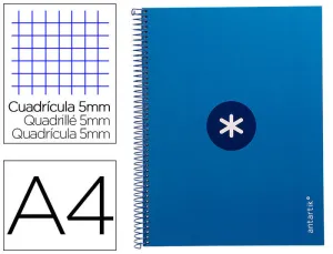 CUADERNO ESPIRAL LIDERPAPEL A4 MICRO ANTARTIK TAPA FORRADA 80H 90 GR CUADRO 5MM 1 BANDA 4 TALADROS AZUL OSCURO