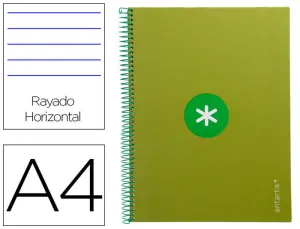 CUADERNO ESPIRAL LIDERPAPEL A4 MICRO ANTARTIK TAPA FORRADA80H 90 GR HORIZONTAL 1 BANDA 4 TALADROS COLOR VERDE