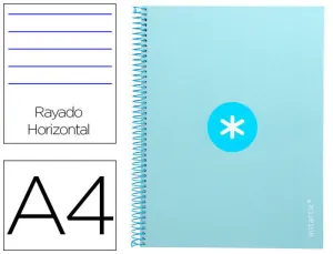 CUADERNO ESPIRAL LIDERPAPEL A4 MICRO ANTARTIK TAPA FORRADA80H 90 GR HORIZONTAL 1 BANDA 4 TALADROS COLOR CELESTE
