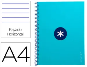 CUADERNO ESPIRAL LIDERPAPEL A4 MICRO ANTARTIK TAPA FORRADA80H 90 GR HORIZONTAL 1 BANDA 4 TALADROS COLOR TURQUESA
