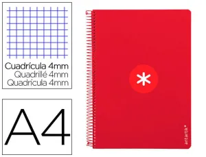 CUADERNO ESPIRAL LIDERPAPEL A4 ANTARTIK TAPA DURA 80H 100GR CUADRO 4MM CON MARGEN COLOR FRAMBUESA