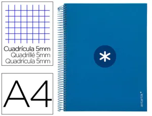 CUADERNO ESPIRAL LIDERPAPEL A4 MICRO ANTARTIK TAPA FORRADA120H 100 GR CUADRO 5MM 5 BANDA4 TALADROS COLOR AZUL OSCURO