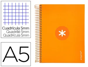 CUADERNO ESPIRAL LIDERPAPEL A5 MICRO ANTARTIK TAPA FORRADA120H 100 GR CUADRO 5MM 5 BANDA6 TALADROS COLOR MOSTAZA