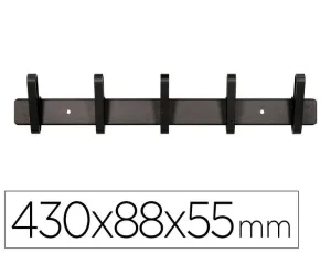 PERCHERO LIDERPAPEL PARED METALICO 5 COLGADORES COLOR NEGRO 430X88X55 MM