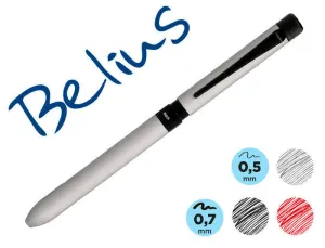 BOLIGRAFO BELIUS ZURICH 3 EN 1 CUERPO PLATEADO TINTA NEGRA Y ROJA PORTAMINAS 0,5 MM EN ESTUCHE