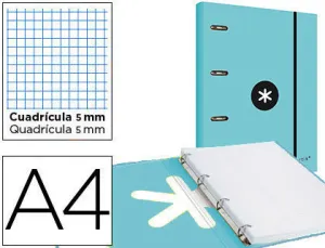 CARPETA CON RECAMBIO Y SOLAPA LIDERPAPEL ANTARTIK A4 CUADRO 5MM FORRADA 4 ANILLAS REDONDAS 40MM COLOR MENTA