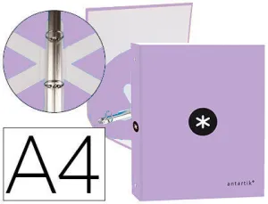 CARPETA LIDERPAPEL ANTARTIK A4 FORRADA 4 ANILLAS 25 MM REDONDAS COLOR LAVANDA