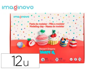 PASTA PARA MODELAR PASTELES IMAGINOVO DE SECADO AL AIRE SET DE 12 COLORES SURTIDOS CON HERRAMIENTAS E INSTRUCCIONES