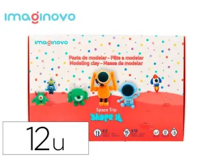 PASTA PARA MODELAR IMAGINOVO DE SECADO AL AIRE SET DE 12 COLORES SHAPE IT SPACE TRIP HERRAMIENTAS E INSTRUCCIONES