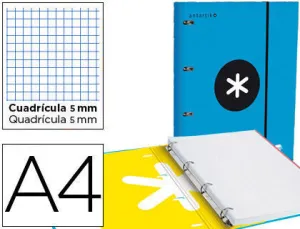 CARPETA CON RECAMBIO Y SOLAPA LIDERPAPEL ANTARTIK A4 CUADRO 5 MM FORRADA 4 ANILLAS REDONDAS 40MM COLOR AZUL