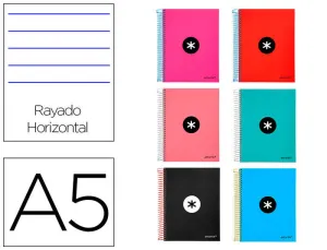 BLOC ESPIRAL LIDERPAPEL A5 MICRO ANTARTIK TAPA FORRADA 120 H 100G HORIZONTAL 5 BANDAS6 TALADROS COLORES SURTIDOS