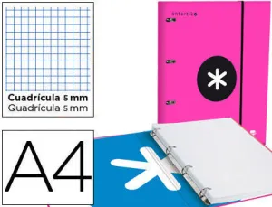 CARPETA CON RECAMBIO LIDERPAPEL ANTARTIK A4 CUADRO 5 MM FORRADA 4 ANILLAS 25MM COLOR ROSA