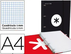 CARPETA CON RECAMBIO LIDERPAPEL ANTARTIK A4 CUADRO 5 MM FORRADA 4 ANILLAS 25MM COLOR NEGRO