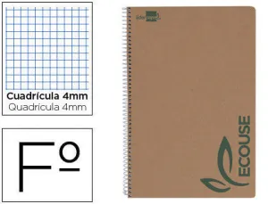 CUADERNO ESPIRAL LIDERPAPEL FOLIO ECOUSE TAPA CARTULINA KRAFT 80H PAPEL RECICLADO 80 GR CUADRO 4MM CON MARGEN
