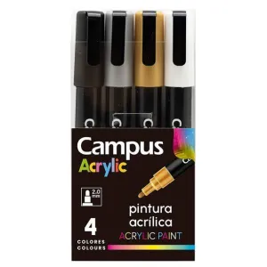 CAMPUS ROTULADOR CAMPUS ACRYLIC PACK 4 2-4MM ORO PLATA BLANCO Y NEGRO
