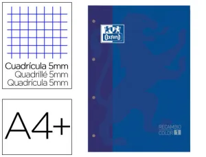 OXFORD SCHOOL CLASSIC RECAMBIO ENCOLADO A4 80 HOJAS CUADRICULA 5X5 - RECUADRO DEL COLOR DE LA TAPA - TAPA COLOR AZUL MARINO