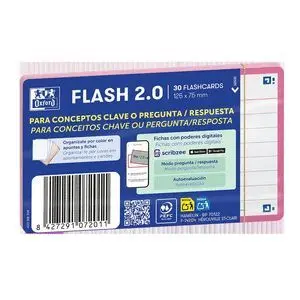 OXFORD PACK DE 30 FLASHCARDS 2.0 - FORMATO A7 - RAYADO HORIZONTAL 1 LINEA - CARTULINA DE 250G - DIGITALIZACION DE TEXTOS CON APP - COLOR ROSA