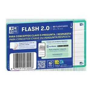 OXFORD PACK DE 30 FLASHCARDS 2.0 - FORMATO A7 - RAYADO HORIZONTAL 1 LINEA - CARTULINA DE 250G - DIGITALIZACION DE TEXTOS CON APP - COLOR MENTA