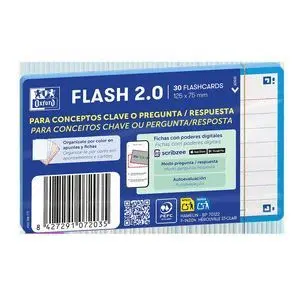 OXFORD PACK DE 30 FLASHCARDS 2.0 - FORMATO A7 - RAYADO HORIZONTAL 1 LINEA - CARTULINA DE 250G - DIGITALIZACION DE TEXTOS CON APP - COLOR TURQUESA