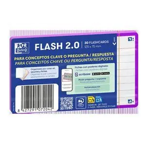 OXFORD PACK DE 30 FLASHCARDS 2.0 - FORMATO A7 - RAYADO HORIZONTAL 1 LINEA - CARTULINA DE 250G - DIGITALIZACION DE TEXTOS CON APP - COLOR MORADO