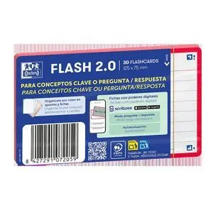 OXFORD PACK DE 30 FLASHCARDS 2.0 - FORMATO A7 - RAYADO HORIZONTAL 1 LINEA - CARTULINA DE 250G - DIGITALIZACION DE TEXTOS CON APP - COLOR ROJO