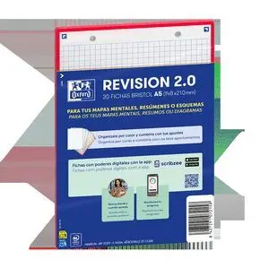 OXFORD PACK DE 30 FLASHCARDS 2.0 - FORMATO A5 - CUADRICULA 5X5MM - CARTULINA DE 250G - DIGITALIZACION DE TEXTOS CON APP - COLOR ROJO