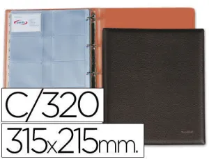 #PARDO TARJETERO SIMIL PIEL 4ANILLAS DE 25MM CON 20 FUNDAS PARA 16 TARJ FORMATO FOLIO NEGRO 17501