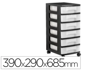 CAJONERA ARCHIVO 2000 6 CAJONES TRANSPARENTE CARCASA NEGRA 6 LITROS CON RUEDAS 390X290X685 MM