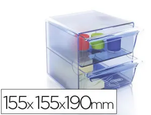 ARCHIVO 2000 CUBO ORGANIZADOR DE 2 CAJONES GRANDES EN AZUL TRANSLÚCIDO REF.6702AZ