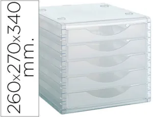 #ARCHIVO 2000 MODULO DE 5 CAJONES TRANSLUCIDOS COLOR CRISTAL.DIMENSIONES: 340X255X270 MM.REF.4005 TL