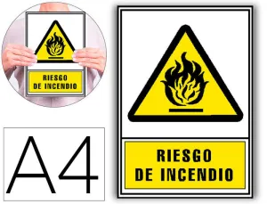 #ARCHIVO 2000 SEÑALIZACION RIESGO DE INCENDIO.FABRICADA EN PVC AMARILLO.FORMATO A4 297X210 MM.REF.6172-01