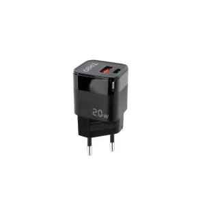 TOOQ CARGADOR DE PARED USB-C/PD + USB-A/QC 20W - COLOR NEGRO
