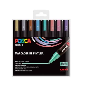 MARCADORES UNI POSCA PC5M ESTUCHE 8 COLORES METAL
