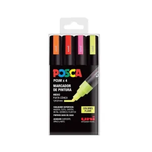 MARCADORES UNI POSCA PC5M ESTUCHE 4 COLORES FLUOR