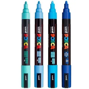 UNI POSCA PC5 MEDIO 4 COLORES AZULES AZUL CLARO CIELO VERDE MARINO 182634855