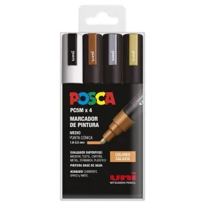 UNI POSCA PC5 MEDIO 4 COLORES GLAXIA ORO PLATA BRONCE BLANCO 182634856