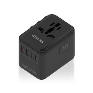 AISENS ADAPTADOR DE VIAJE UNIVERSAL GAN 35W - 2XUSB-A QC3.0, 2XUSB-C PD3.0 - COLOR NEGRO