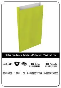 SOBRE CELULOSA L 25+6X40 PISTACHO CAJA 250 UNIDADE
