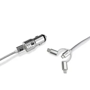 SUBBLIM CARGADOR DE COCHE DOBLE USB - LONGITUD 1M - CARGA RÃ¡PIDA HASTA 2.400AMP/12W - EXTERIOR DE FIBRA DE NAILON RESISTENTE - COLOR PLATA