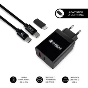 SUBBLIM CARGADOR DOMÃ©STICO DE 2 PUERTOS - 25W - CARGA RÃ¡PIDA PD 3.0/2.0/QUICK CHARGE 3.0 4.0 2.0 - CABLE USB C REVERSIBLE - COLOR NEGRO