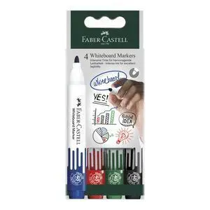 FABER-CASTELL W20 PACK DE 4 ROTULADORES PARA PIZARRA BLANCA - PUNTA DE BALA - ANCHO DE LINEA 2,25MM - BORRADO EN SECO - COLORES SURTIDOS
